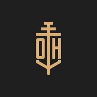 OH initial logo monogram with pillar icon design vector