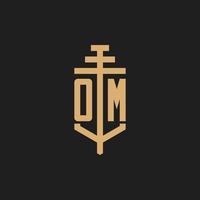 OM initial logo monogram with pillar icon design vector