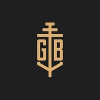 GB initial logo monogram with pillar icon design vector