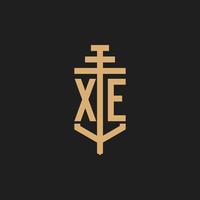 XE initial logo monogram with pillar icon design vector