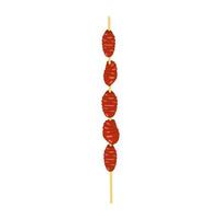 Wooden stick with fried silkworms flat vector illustration isolated on white. Edible insects as alternative food.