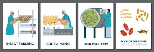 Bug farming set of vector cards. Insects as alternative food for the planet.