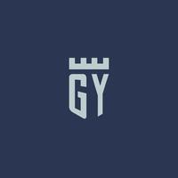 GY logo monogram with fortress castle and shield style design vector