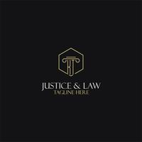 KT monogram initials design for legal, lawyer, attorney and law firm logo vector