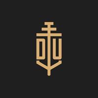 DU initial logo monogram with pillar icon design vector