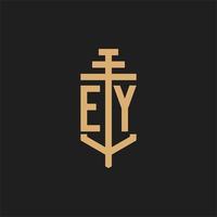 EY initial logo monogram with pillar icon design vector