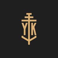 YK initial logo monogram with pillar icon design vector