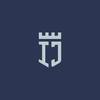 IJ logo monogram with fortress castle and shield style design vector