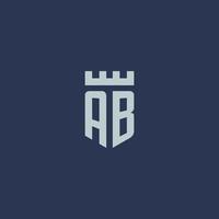 AB logo monogram with fortress castle and shield style design vector