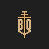 monograma del logotipo inicial de bq con vector de diseño de icono de pilar