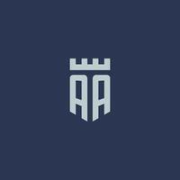 AA logo monogram with fortress castle and shield style design vector