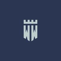 WW logo monogram with fortress castle and shield style design vector