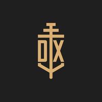 monograma de logotipo inicial dx con vector de diseño de icono de pilar