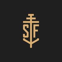 SF initial logo monogram with pillar icon design vector