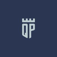 QP logo monogram with fortress castle and shield style design vector