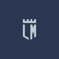 Monograma del logotipo de lm con castillo de fortaleza y diseño de estilo de escudo vector