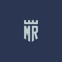 MR logo monogram with fortress castle and shield style design vector