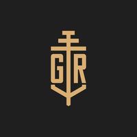 GR initial logo monogram with pillar icon design vector