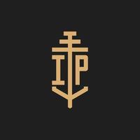 IP initial logo monogram with pillar icon design vector