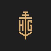 monograma de logotipo inicial hg con vector de diseño de icono de pilar