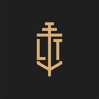 LT initial logo monogram with pillar icon design vector