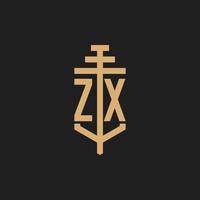 ZX initial logo monogram with pillar icon design vector