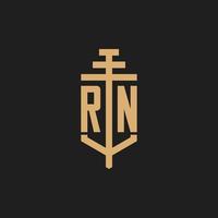 monograma de logotipo inicial rn con vector de diseño de icono de pilar