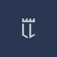 LL logo monogram with fortress castle and shield style design vector