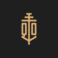 QO initial logo monogram with pillar icon design vector