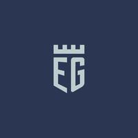 EG logo monogram with fortress castle and shield style design vector