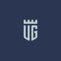 monograma del logotipo de ug con castillo de fortaleza y diseño de estilo de escudo vector