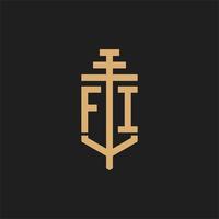 FI initial logo monogram with pillar icon design vector