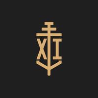 XI initial logo monogram with pillar icon design vector