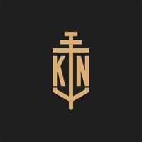 KN initial logo monogram with pillar icon design vector