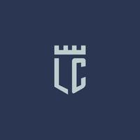 LC logo monogram with fortress castle and shield style design vector