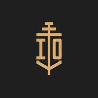 IO initial logo monogram with pillar icon design vector