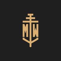 MW initial logo monogram with pillar icon design vector