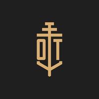 OT initial logo monogram with pillar icon design vector