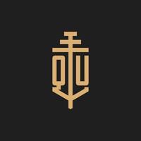 QU initial logo monogram with pillar icon design vector