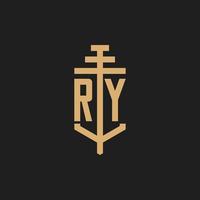 RY initial logo monogram with pillar icon design vector