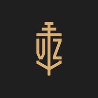 VZ initial logo monogram with pillar icon design vector
