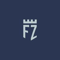 monograma del logotipo fz con castillo de fortaleza y diseño de estilo escudo vector