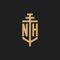 NH initial logo monogram with pillar icon design vector