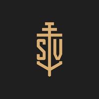 SV initial logo monogram with pillar icon design vector