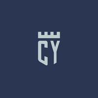 CY logo monogram with fortress castle and shield style design vector