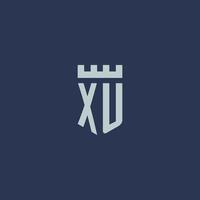 XU logo monogram with fortress castle and shield style design vector