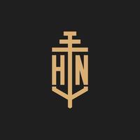 HN initial logo monogram with pillar icon design vector