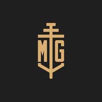 Monograma del logotipo inicial de mg con vector de diseño de icono de pilar