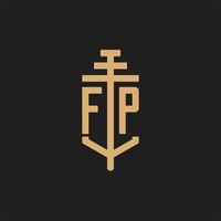 FP initial logo monogram with pillar icon design vector