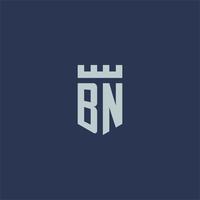 BN logo monogram with fortress castle and shield style design vector